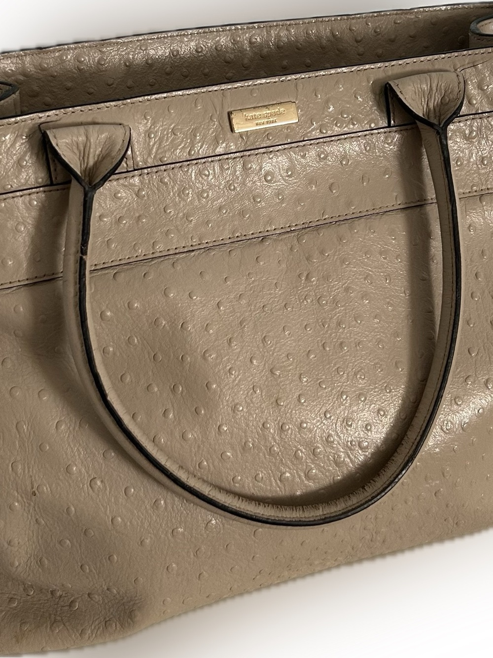 kate spade Taupe Ostrich-Embossed Leather Tote Bag